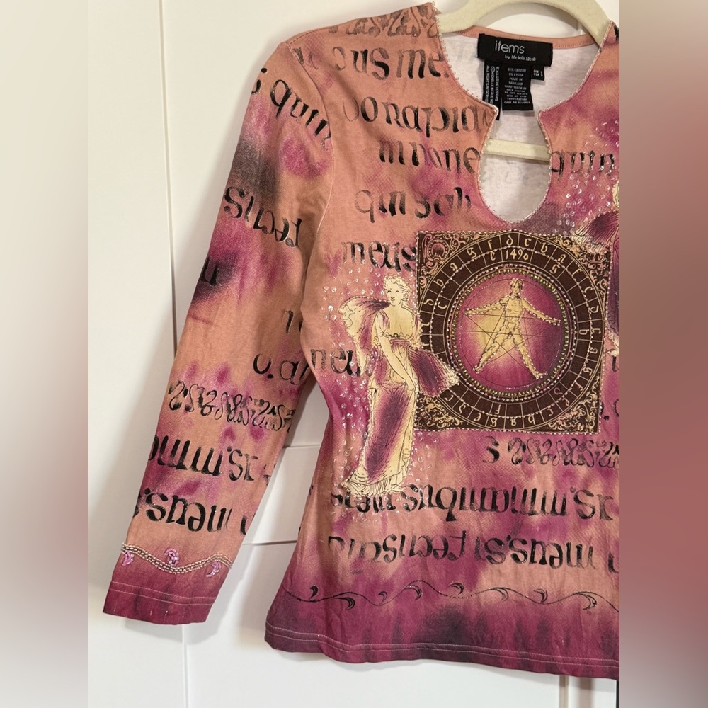 Vintage Y2K “ Items by Michelle Nicole “ Beaded Sequins Pink Astrology Top